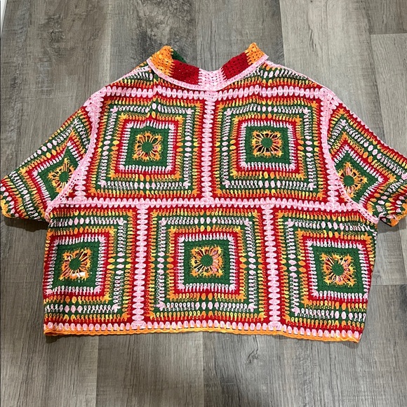 Blue B Collection Multi Color Short sleeve Crochet Granny Square sweater - Picture 8 of 8